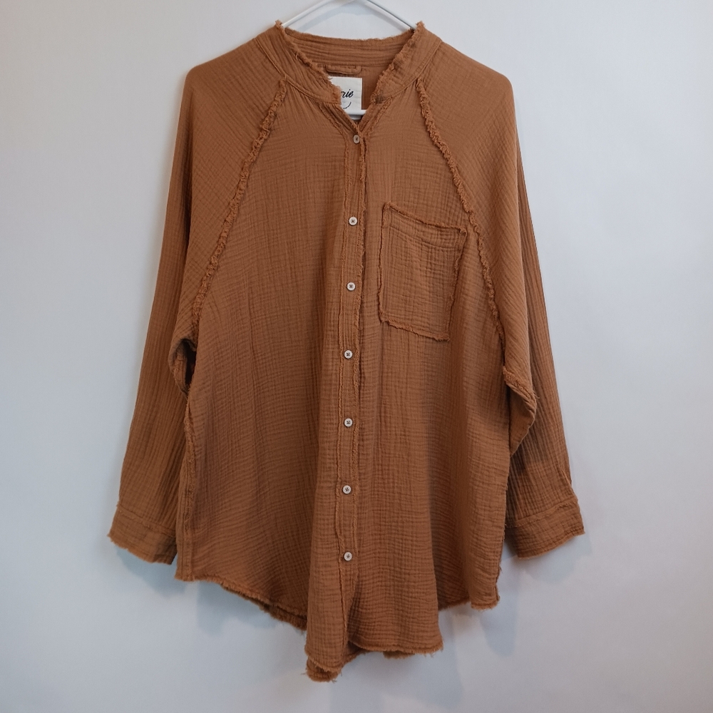 Aerie Pool To Party Long Sleeve Button Cover Up Shirt 100% Comfy Cotton